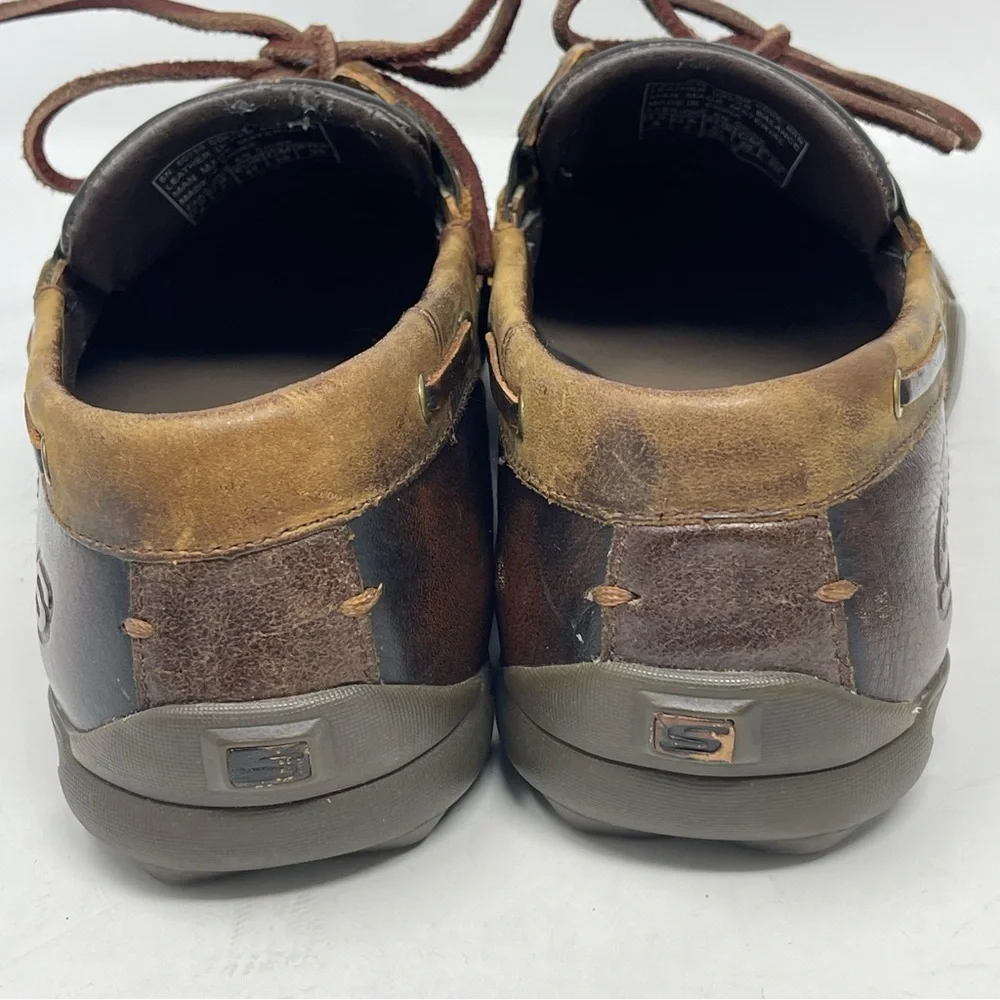 Skechers Boat Deck Shoes Mens 8 Brown Leather Casual 2 Eye Driving Moc Toe